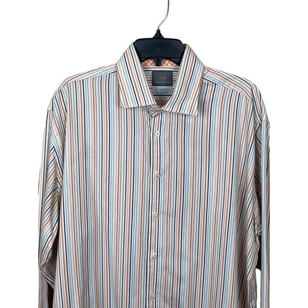 Thomas Dean orange white striped flip cuff long sleeve button up shirt size XXL - Picture 2 of 6